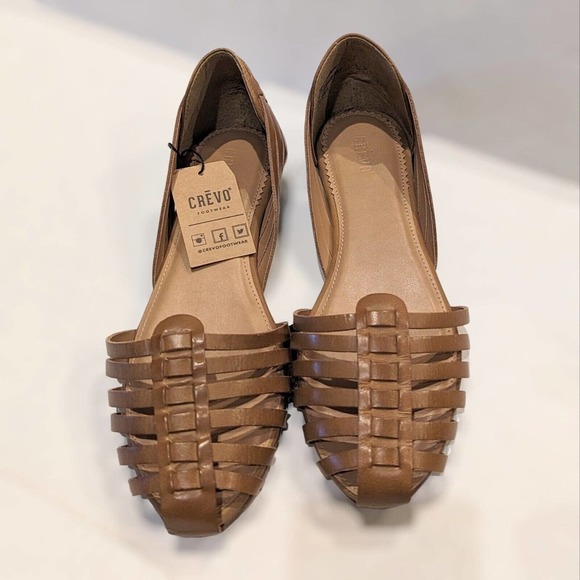 Crevo Sidney Sandals Women's 9 Huarache Flats Leather Chestnut Brown Narrow New - Picture 1 of 6